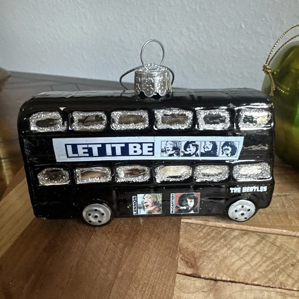 The Beatles 3 Ornaments 3-4 Inch Double Decker Bus Green Apple Yellow Submarine